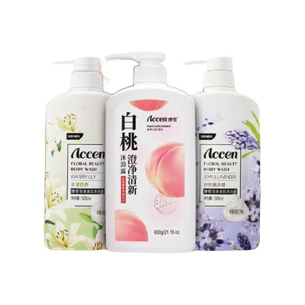 PLUS会员：ACCEN 澳雪 花果香氛沐浴露套装 白桃600ml+百合花500ml+薰衣草500ml 19.5