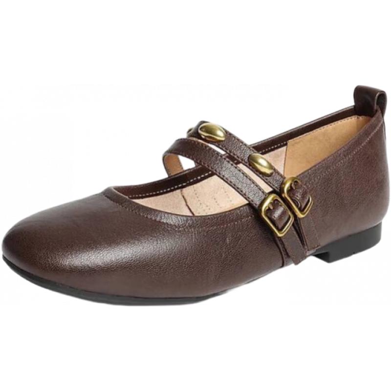 百丽 小金豆玛丽珍女25秋新商场款羊皮薄底单鞋E1V1DCQ5 棕色-宽版 39 (245mm) 459