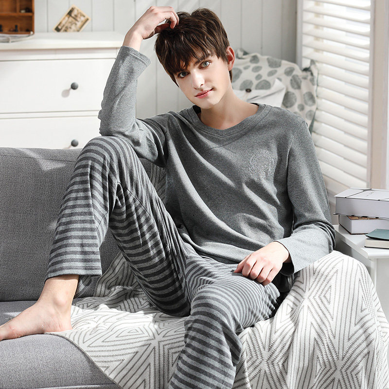 韩彩睡衣男款加厚纯棉睡衣春秋季套装全棉休闲长袖家居服可外穿 59元（需