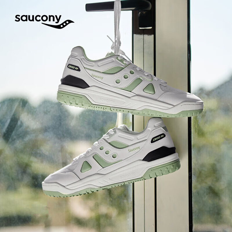 限尺码：索康尼 saucony CROSS 90男女经典复古休闲鞋情侣舒适运动板鞋白绿 38 2