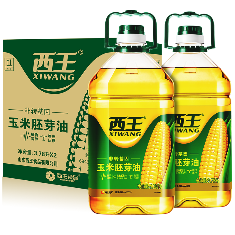 京东百亿补贴：西王 食用油 玉米胚芽油 3.78L*2 (整箱装) 非转基因 107.7元