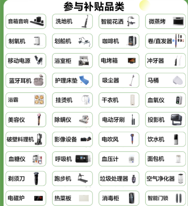 小家电政府补贴8折 全国可用 支付立减 无需领券