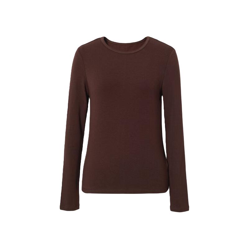 伊芙丽 蒋欣代言伊芙丽2025圆领羊绒打底衫秋冬厚款保暖内搭T恤女 红棕 圆