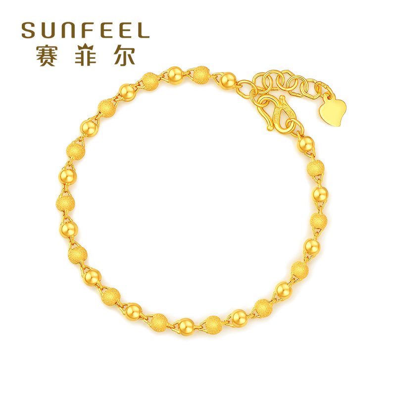 七夕好礼、88VIP：SUNFEEL 赛菲尔 足金光面磨砂转运珠手链 约5.35g SSC1004278 3100