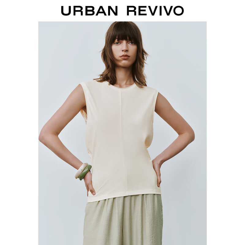 URBAN REVIVO UR2024秋季女装高智感通勤气质开衩无袖T恤UWH440094 裸杏色 L 99元（