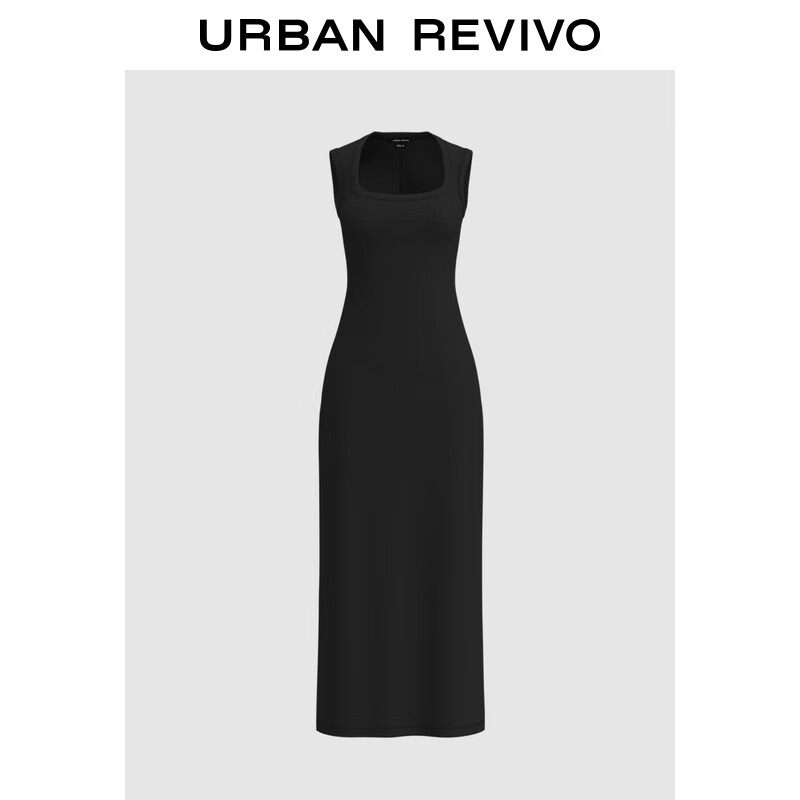 URBAN REVIVO UR2024秋季新款女潮流修身显瘦垂感方领长款连衣裙UWJ740069 179元（