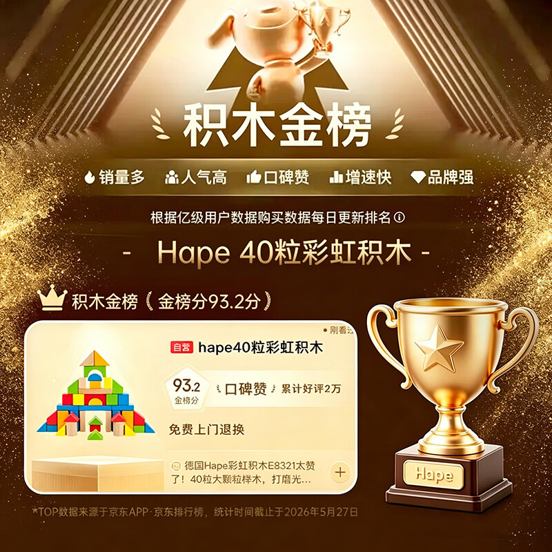 Hape 40粒盒装-缤纷彩虹积木 55.34元 - 86线报