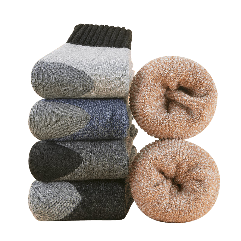 再降价：恒源祥 羊毛袜子 男 5双装加厚羊毛袜秋冬保暖中筒袜男式撞色防寒