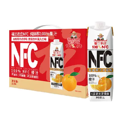 88VIP：福兰农庄 Farmerland NFC橙汁 1L*4瓶 返后37.4元包邮（返卡10元）