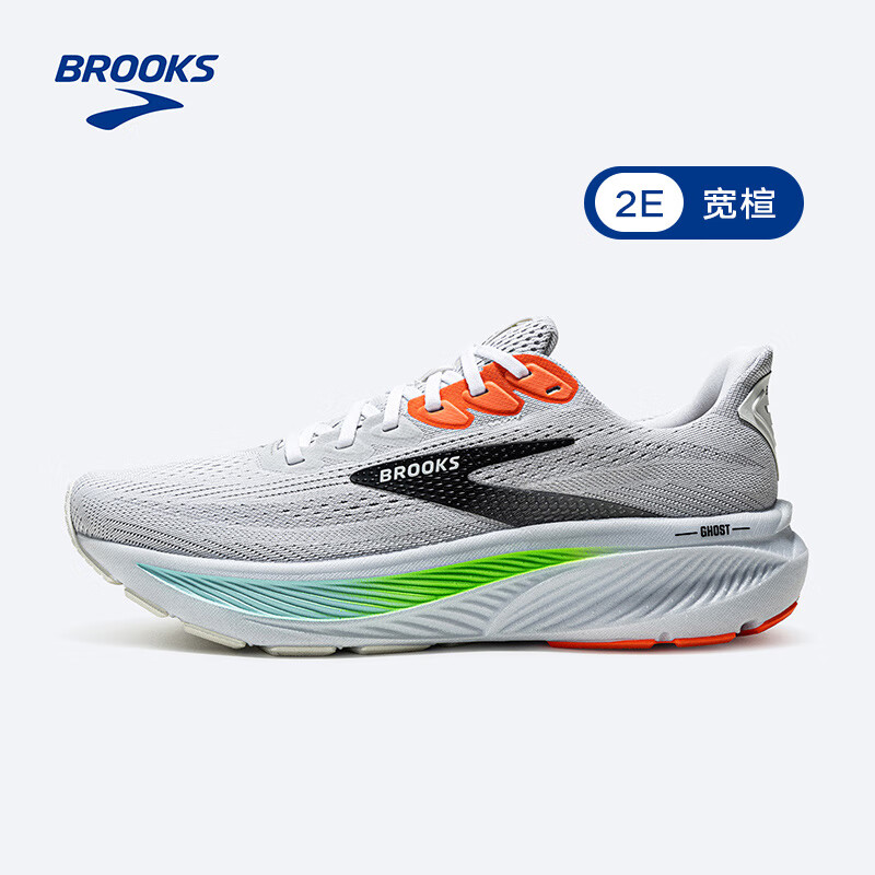 BROOKS 跑鞋男女款Ghost幽灵17缓震运动跑步鞋 灰白/粉橙/壁虎绿 629.3元