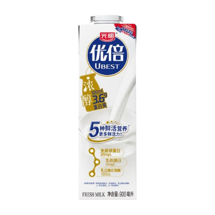 光明 浓醇 全脂鲜奶 瓶装 900ml 1瓶 10.76元