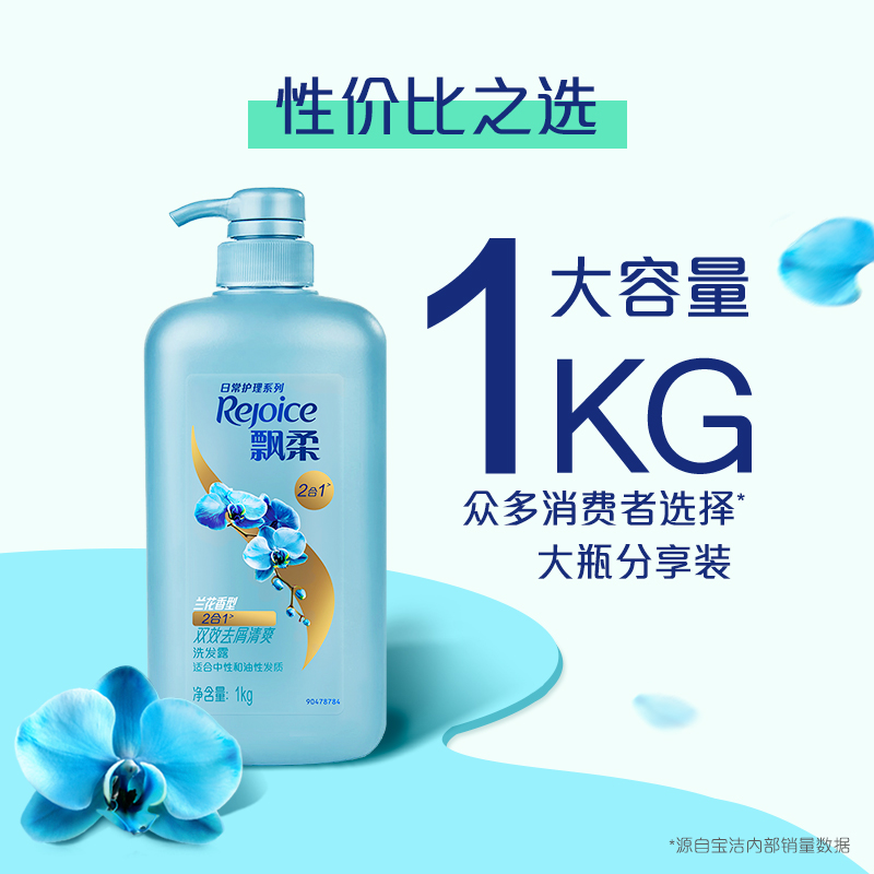 Rejoice 飘柔 日常护理系列 双效水润洁顺洗发露 兰花香型 1L 20.3元