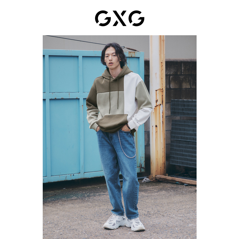 GXG 奥莱 22年男装微廓版型潮流拼接连帽男士卫衣冬季新品 139.5元（需买3件