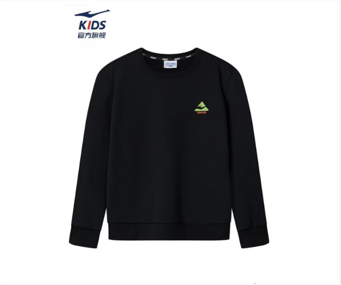 鸿星尔克 ERKE 儿童圆领卫衣 加厚加绒简约上衣 正黑 79元（需用券）