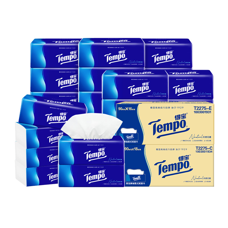 得寶 Tempo 軟抽經典無香4層抽紙箱裝90抽*34包 82.26元（需用券）