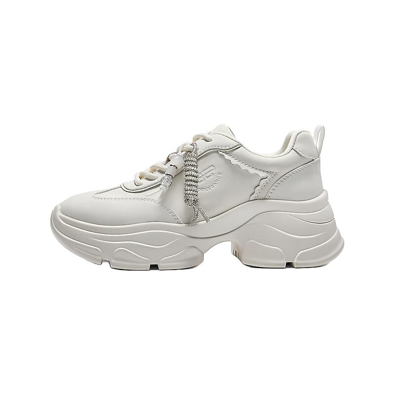 百丽 时尚挂扣皮面老爹鞋女2026春新厚底增高运动风休闲鞋B2981AM6 米白色 35 4