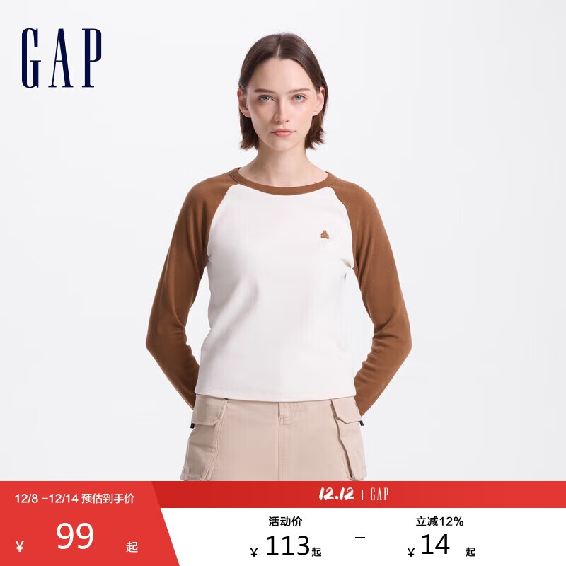 Gap 女装 秋季新款刺绣针织修身插肩袖罗纹T恤 634814 87.7元