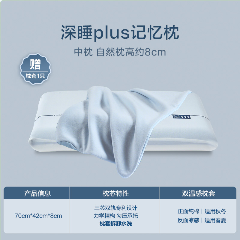 富安娜 深睡枕酒店记忆棉枕头护颈椎助睡眠枕芯学生成人宿舍智芯枕 299元