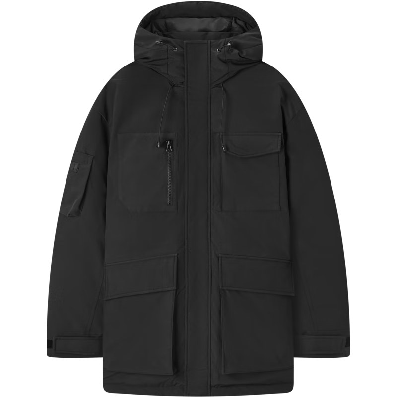 gxgjeans 美式冬季保暖工装短款连帽羽绒服 黑色 312元