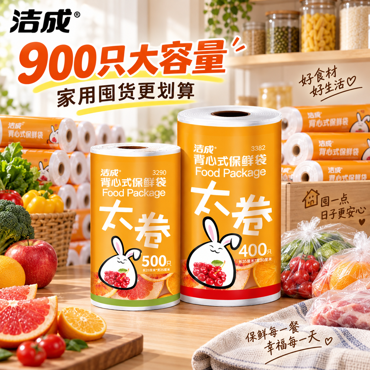 洁成 手提背心式保鲜袋 中大号组合装 共900只 19.9元 - 86线报