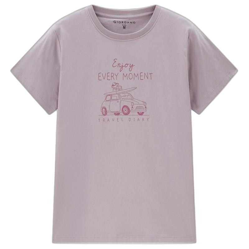 佐丹奴 T恤女装纯棉针织旅行日记印花圆领短袖T恤 13394202 33元