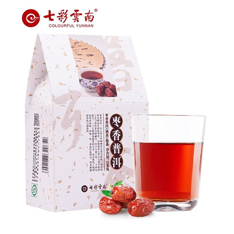 七彩雲南 云南 普洱茶 熟茶 散茶 庆沣祥 茶叶 枣香普洱 150克/盒 44.1元