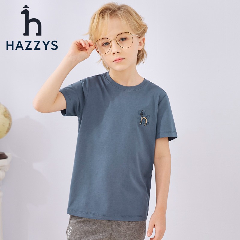 PLUS会员：HAZZYS 哈吉斯 男女童舒适柔软不易变形T恤 雾霾蓝 145 117.31元（双重