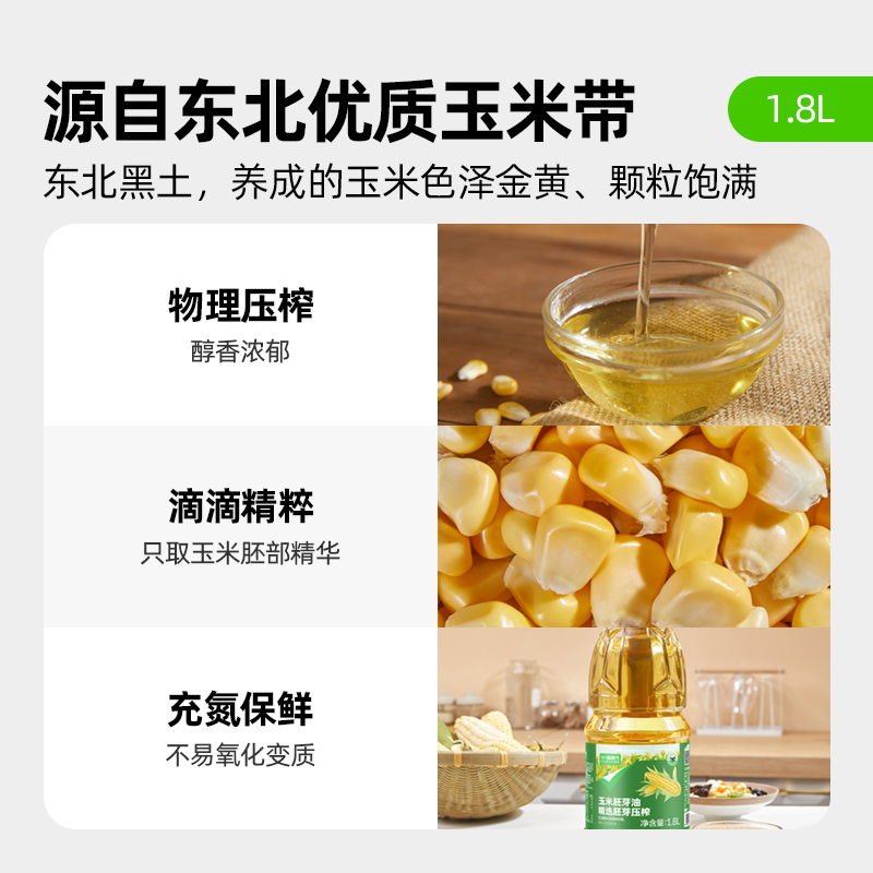 喵满分 自有品牌浓香玉米油1.8L非转基因玉米胚芽油物理冷榨食用油 26.51元