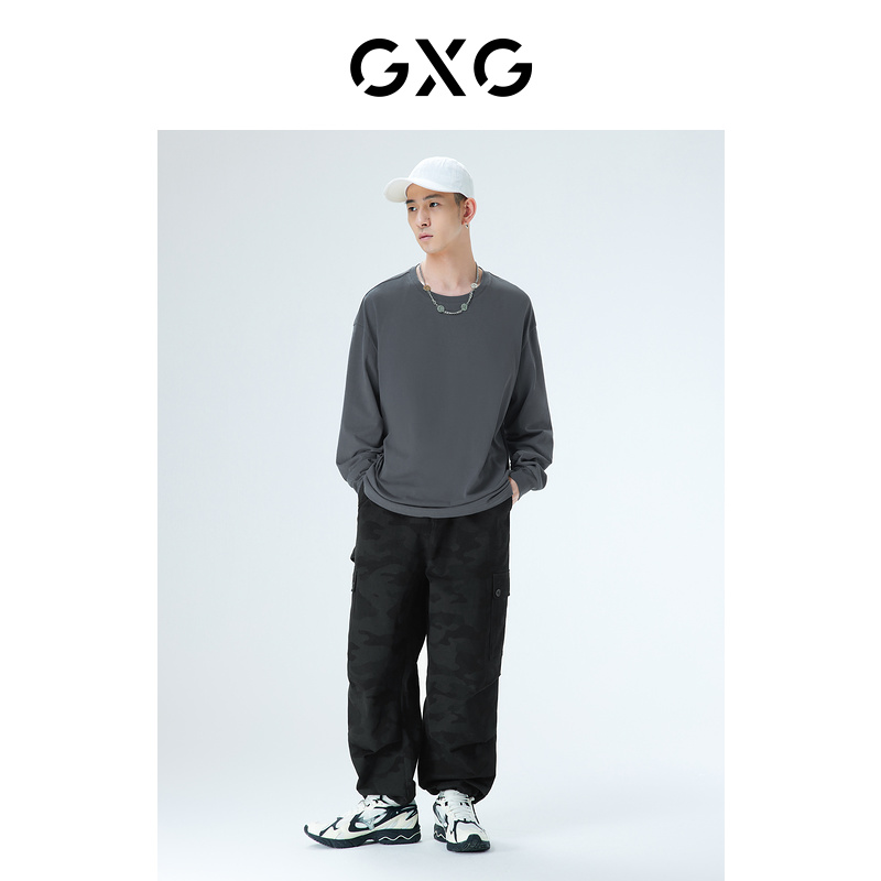 GXG 男装 重磅系列纯色小开叉设计打底圆领长袖T恤 2022年秋季新品 89.5元（需
