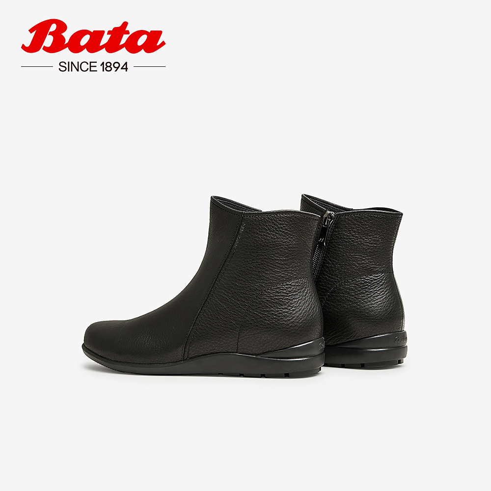 Bata 拔佳 时装靴女2023冬季新款百搭软底牛皮弹力通勤短筒靴AWM62DD3 449.52元（