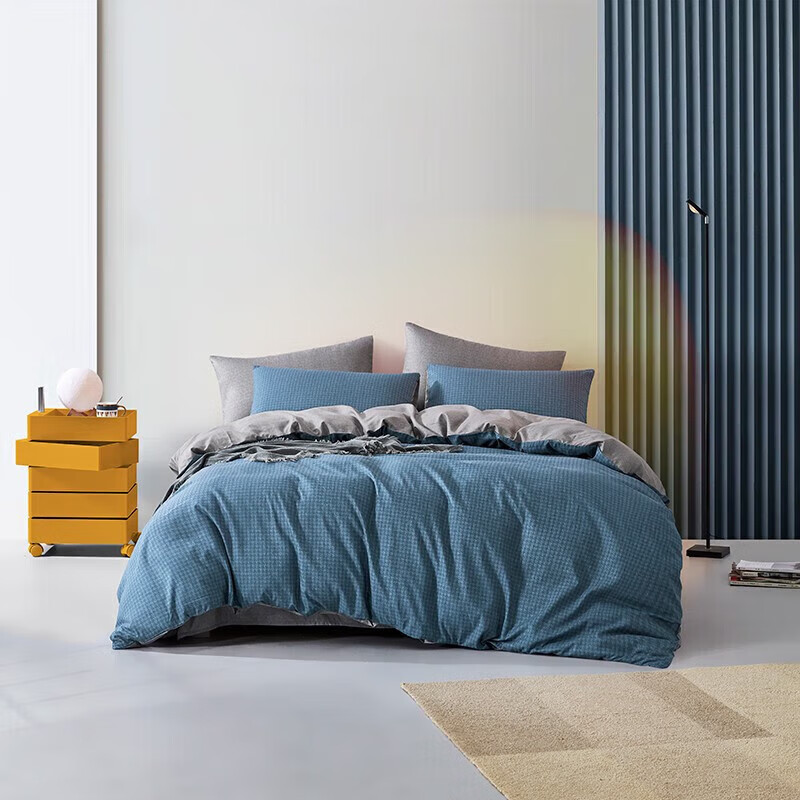 LOVO 乐蜗家纺 罗莱生活旗下品牌 床上四件套印花床单被套套件 时印(蓝色) 1.