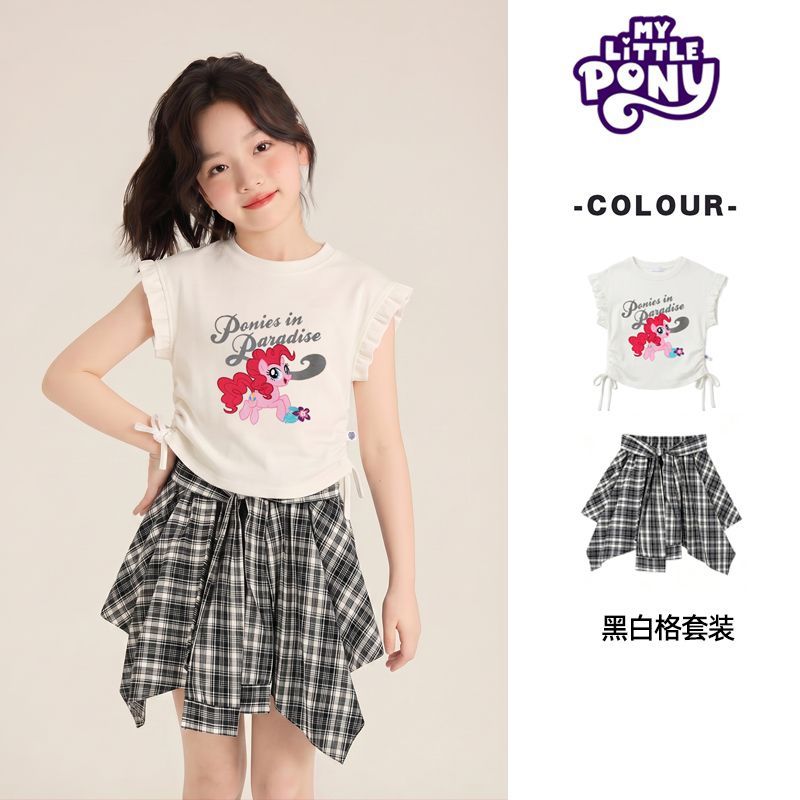 小马宝莉 女童夏季套装2026新款 黑白格套装 130 建议120-130cm 89.9元（需用券）