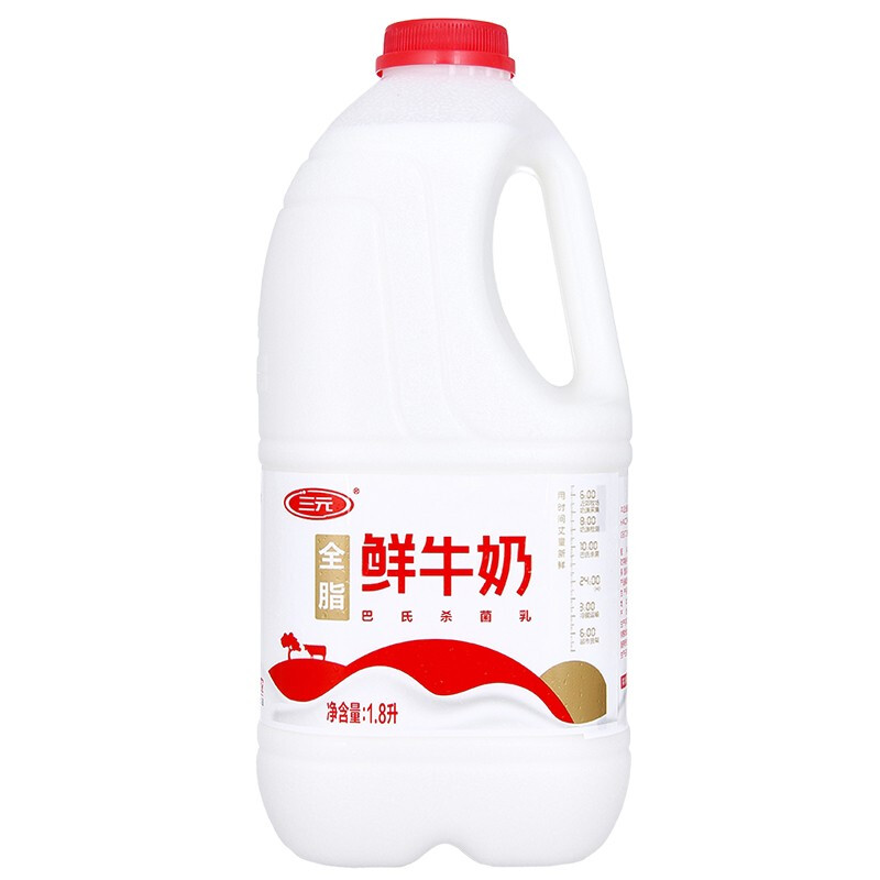 SANYUAN 三元 全脂鲜牛奶 1.8L 12.77元
