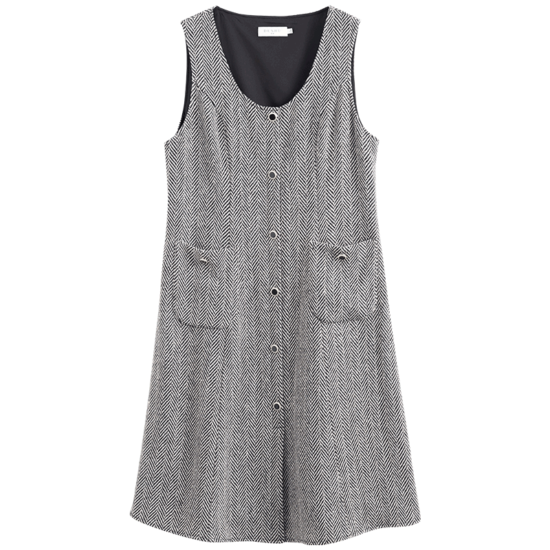 独束 女士中长款连衣裙 21DS3428 黑灰人字纹 L 79.5元