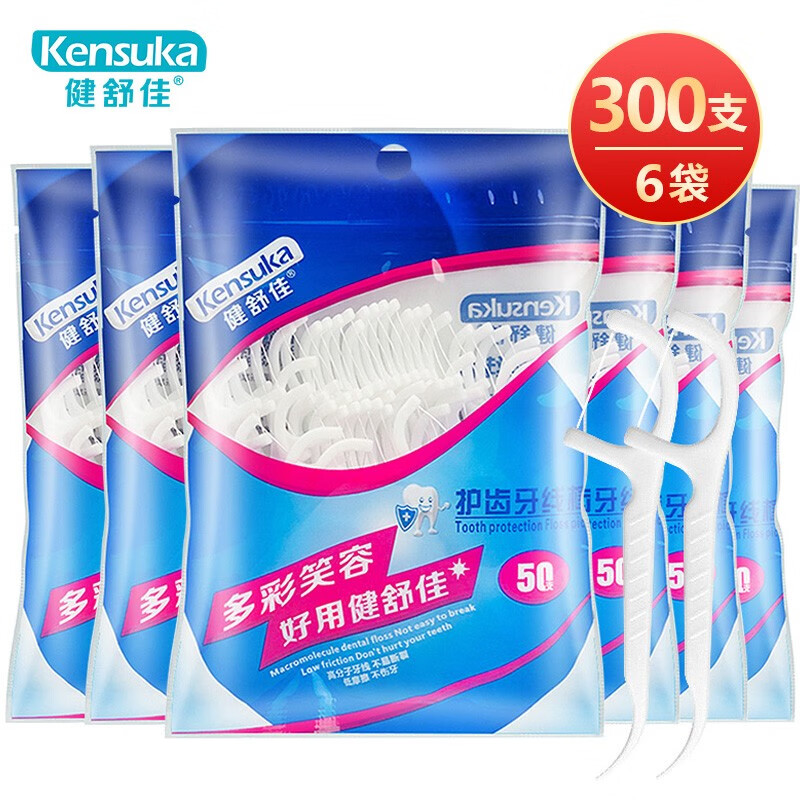 kensuka 健舒佳 牙线棒剔牙签线清洁牙齿缝 细滑圆线 6袋300支 10.82元（需用券