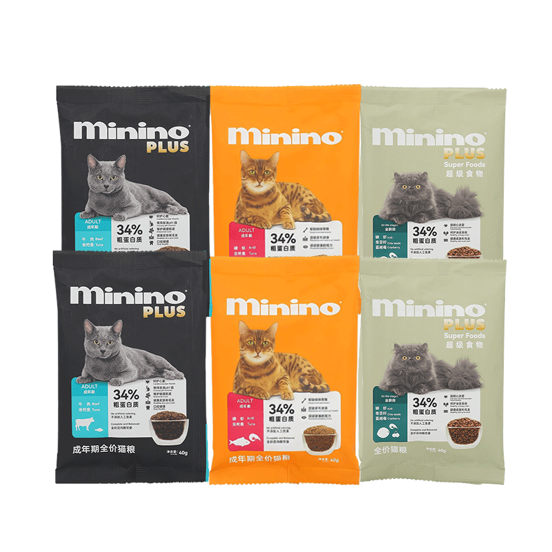 墨西哥Minino成猫幼猫全阶牛肉磷虾羊奶鸡肉优质猫粮40g*6包 「试吃装」 7.9元