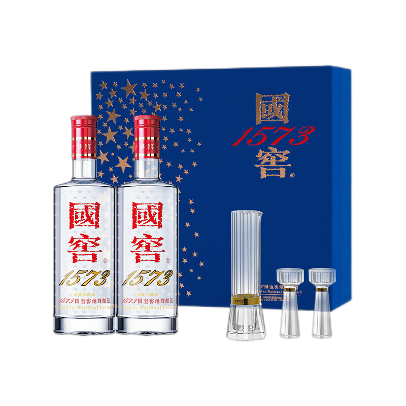 国窖1573 送礼长辈 双瓶装 浓香型白酒 38﹪vol 500mL 2瓶 蓝调礼盒 1338元 （需用