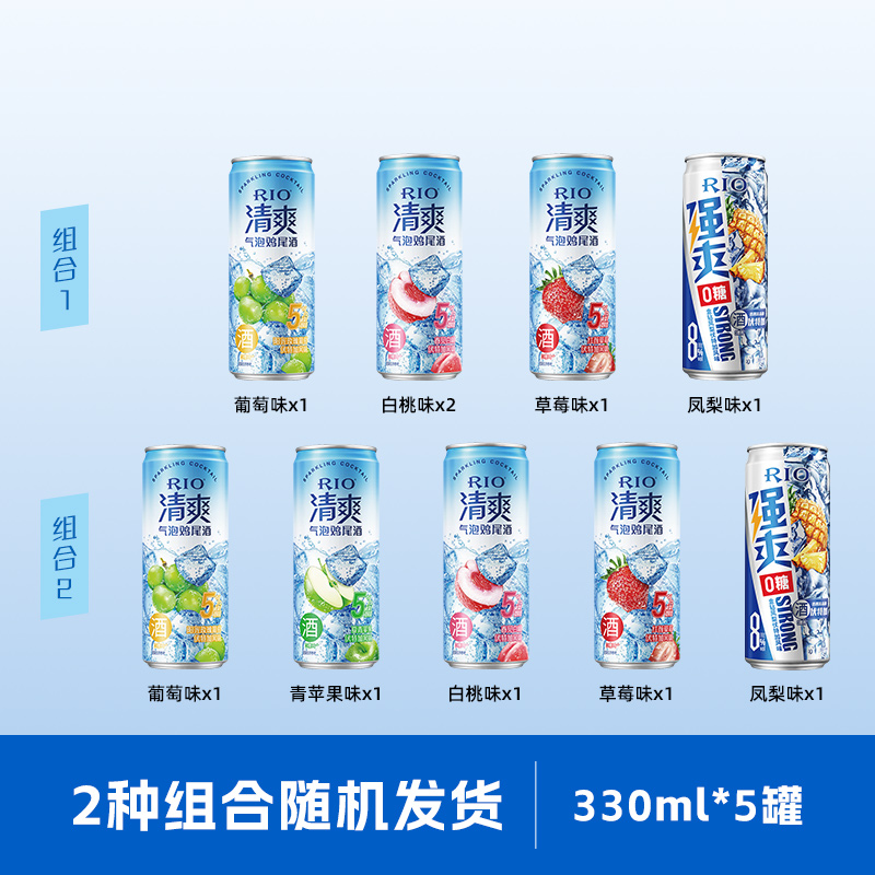 RIO 清爽+强爽系列 330ml*5罐 23.65元