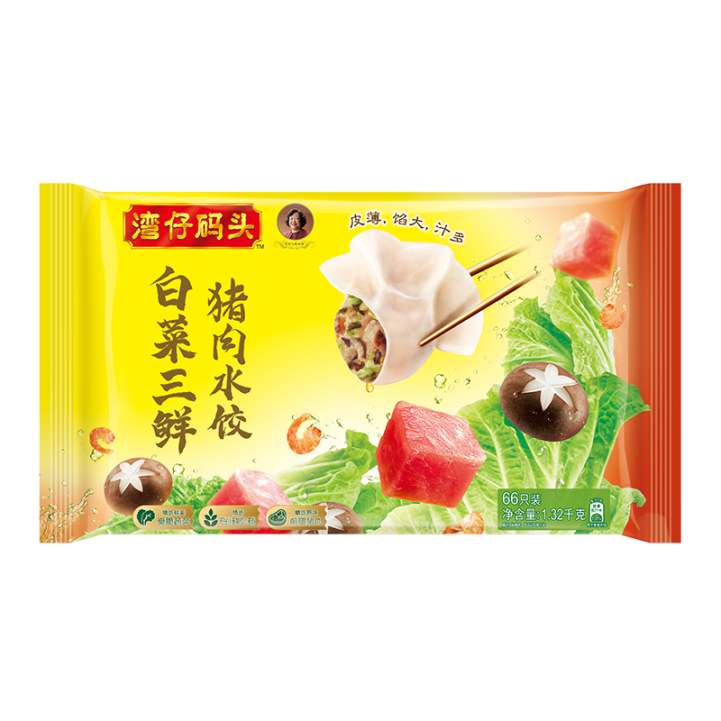 湾仔码头 白菜三鲜猪肉水饺1320g66只 19.54元（需买3件，需用券）