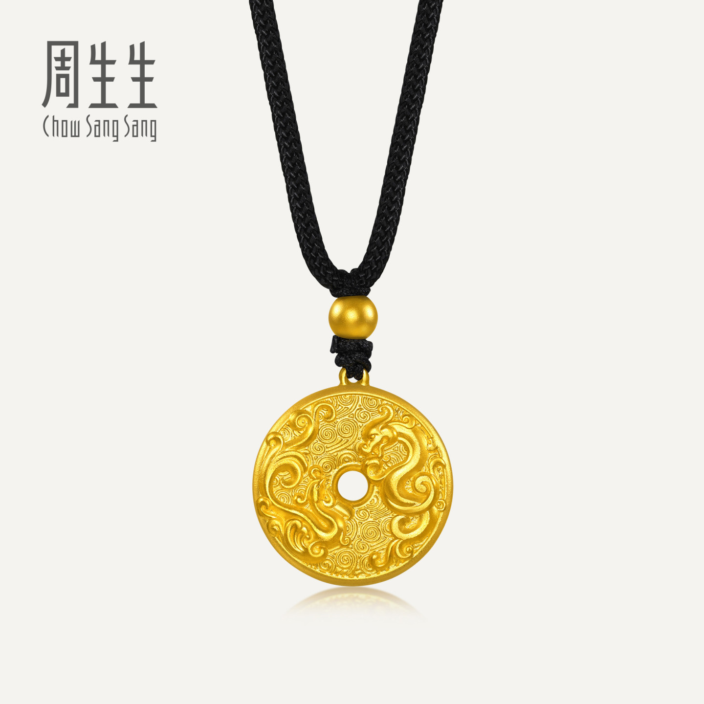 限移动端：东方古祖 龙凤古钱平安扣足金项链 90891Z