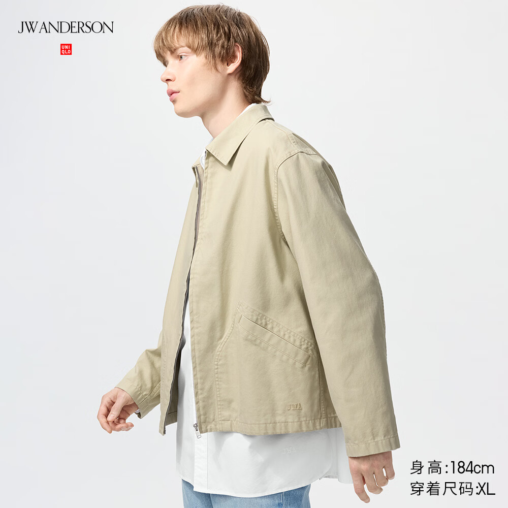 优衣库 合作款/男装女装休闲拉链茄克/外套夹克484249 32 深米色 L 279元（需用