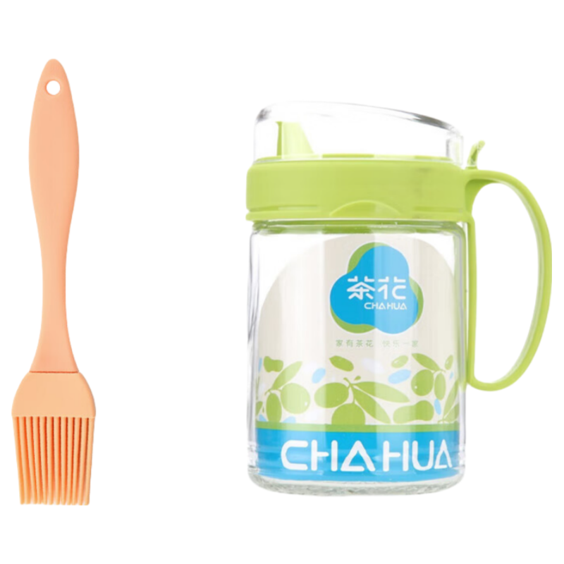 茶花 玻璃油壶 储油罐食用香油酱醋汁壶 大容量550ml油壶+油刷套装 13.9元