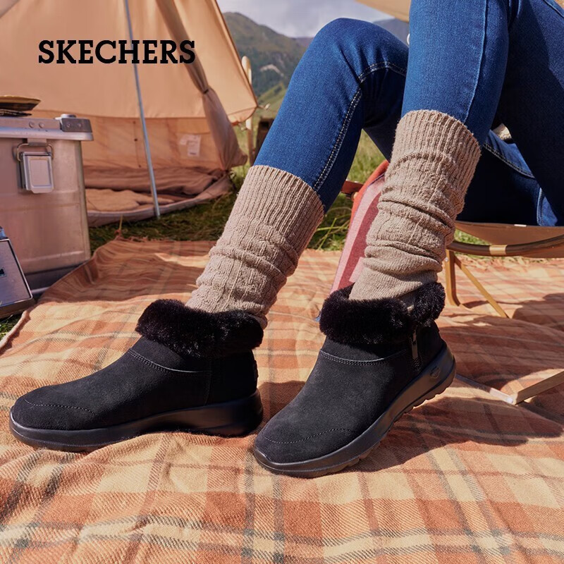 SKECHERS 斯凯奇 2023新款雪地靴女冬季加绒保暖时尚百搭短靴户外加厚休闲鞋 B