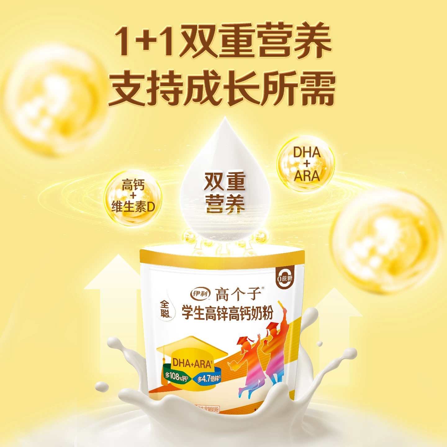 伊利 高个子学生高锌高钙奶粉400g*2袋 50.38元淘金币到手49.78元 - 86线报