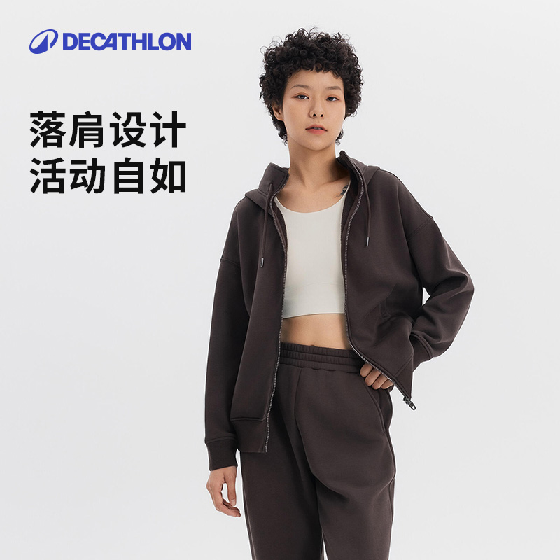 迪卡侬 DECATHLON 摇粒绒外套女春季加绒保暖跑步运动外套连帽卫衣358419SAX1 249