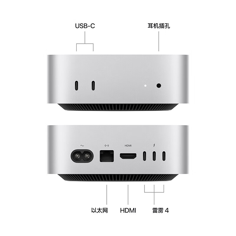 Apple Mac mini 2024款 迷你台式机 银色（M4 10+10核、核芯显卡、16GB、512GB SSD） 599