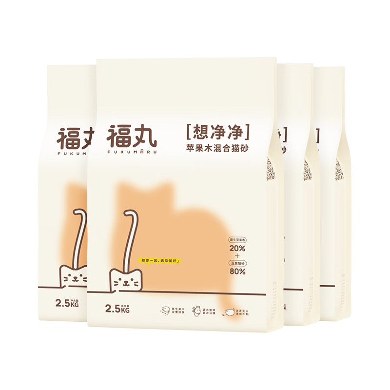 plus：福丸 苹果木豆腐混合猫砂 整箱2.5kg*4包*2件 135.58元（合67.79元/件）