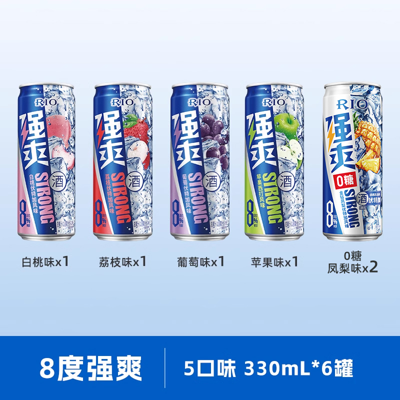 88VIP：RIO 预调鸡尾酒 8度 强爽气泡酒 30ml*6罐 30.78元（需用券）