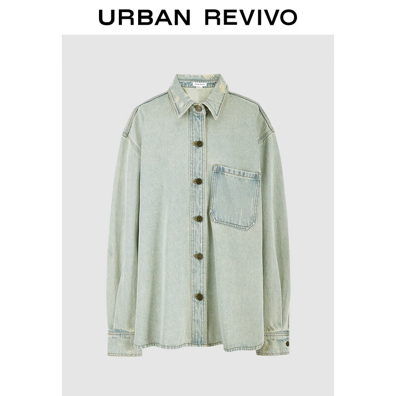 URBAN REVIVO UR2024秋季女装美式街头休闲洗水长袖牛仔衬衫UYY840024 蓝色 XS 279元