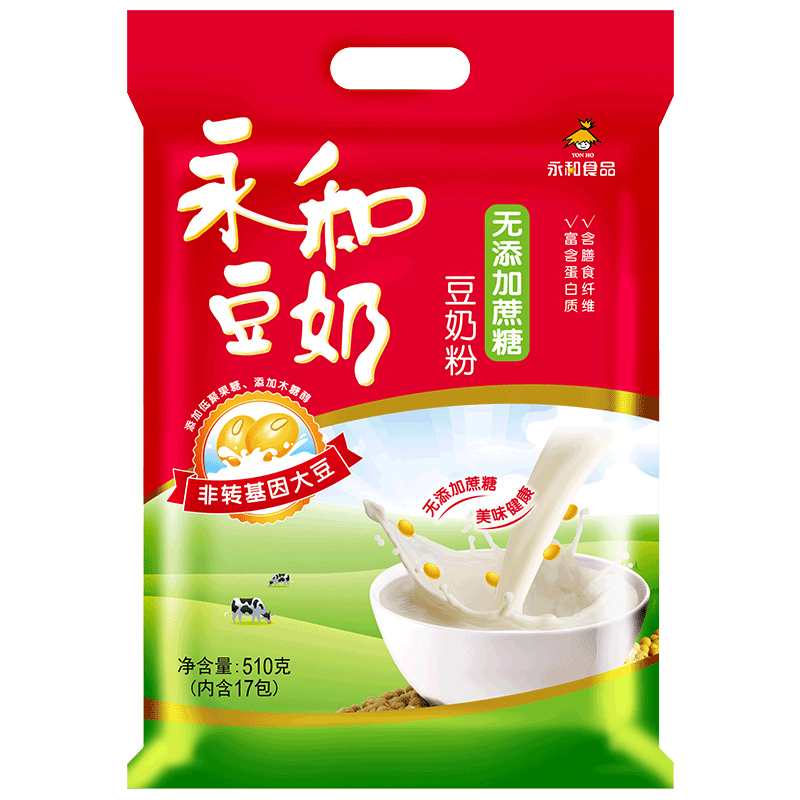 YON HO 永和豆浆 无添加蔗糖豆奶粉 510g 30g*17小包 12.36元